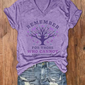 Women's Remember For Those Who Cannot Dementia Alzheimer's Disease Awareness printed V-neck T-shirt, T-shirts, Lilicloth.com