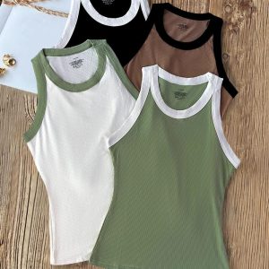 4PCS Colorblock Contrast Binding Sleeveless Tank Casual Slim Fit Knit Top, women Tanks & Crop Tops, ChicMe catalog
