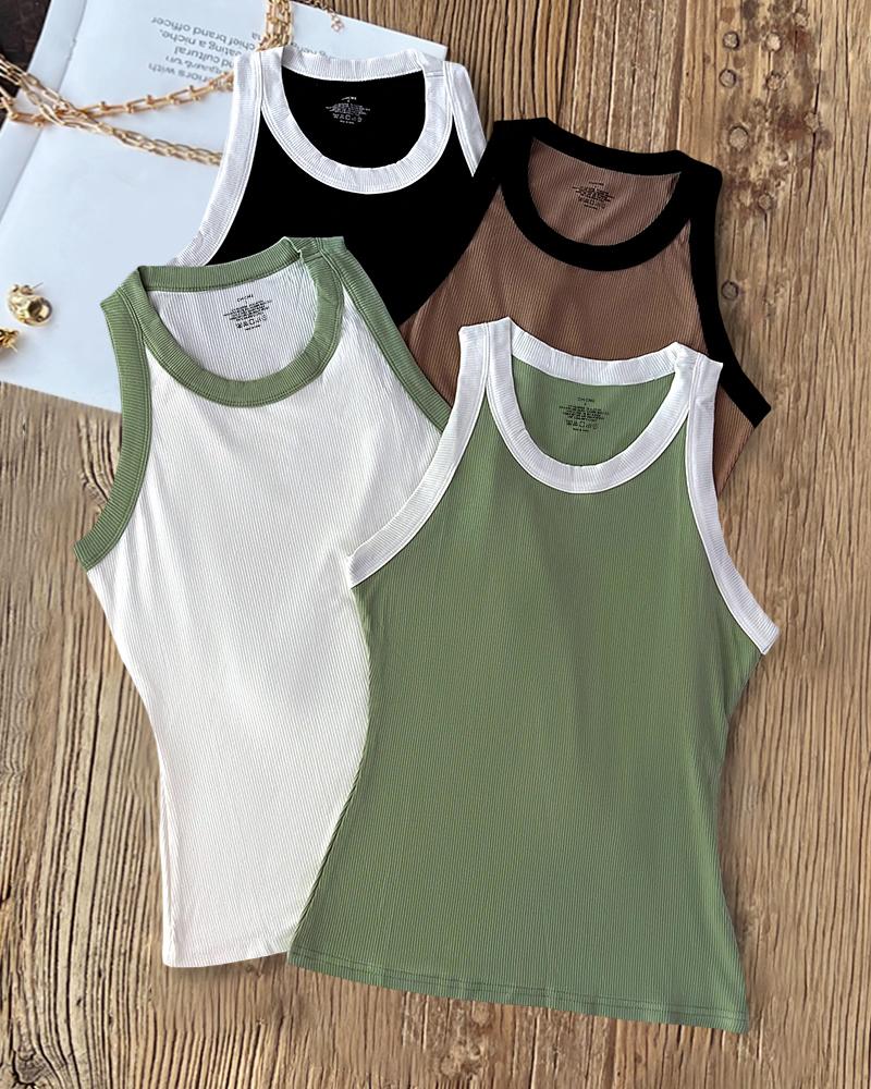 4PCS Colorblock Contrast Binding Sleeveless Tank Casual Slim Fit Knit Top, women Tanks & Crop Tops, ChicMe catalog