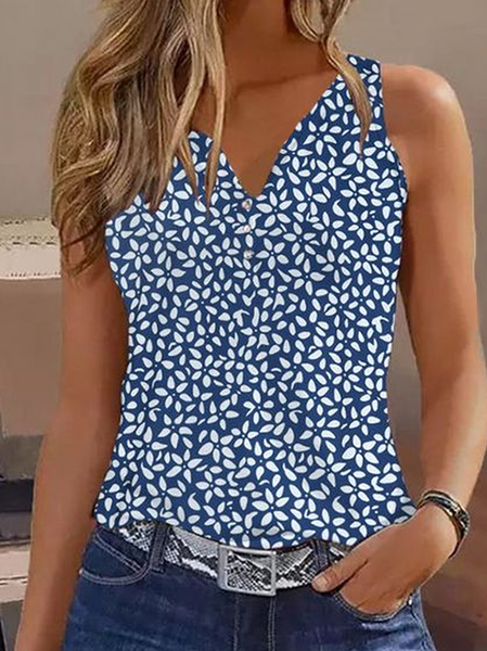 Women Sleeveless Tank Top Camisole Summer Floral Printing V Neck Daily Casual Top, JustFashionNow Tanks & Camis, color:As Picture|size:4XL,