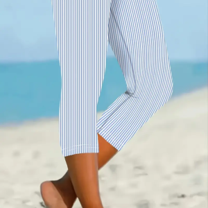 Women's Striped Capris Elastic Waist Pant Casual Summer Trousers, JustFashionNow Leggings, color:Blue|size:XXL,