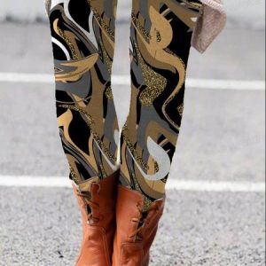 Women's Casual Geometric Jersey All Season Long Leggings, JustFashionNow Leggings, color:Black|size:XXL,