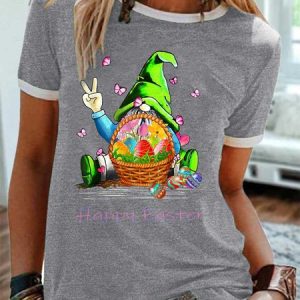 Women's Letter Short Sleeve Tee T-shirt Crew Neck Casual Summer Top, JustFashionNow T-Shirts, color:Gray|size:3XL,