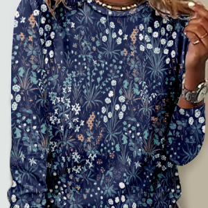 Hippie Casual Crew Neck Loose Floral T-Shirt, Long sleeves, Lilicloth.com