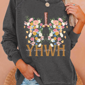 YHWH Floral Christian Text Letters Casual Sweatshirt, Hoodies&Sweatshirts, Lilicloth.com