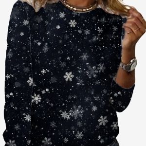 Women's Long Sleeve Tee T-shirt Spring/Fall Snowflake Jersey Crew Neck Daily Going Out Casual Top, JustFashionNow T-Shirts, color:Black|size:XXL,
