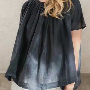 STYLE WE x CHILLINEN |Linen Casual Plain linen-cotton Blouse, Blouses and Shirts, color:Black|size:XXL, Stylewe