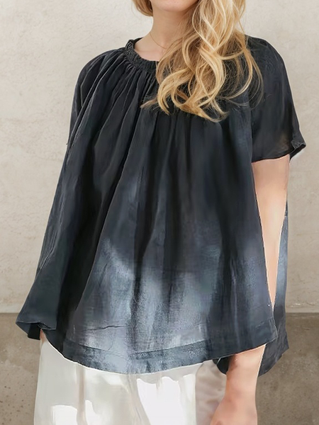 STYLE WE x CHILLINEN |Linen Casual Plain linen-cotton Blouse, Blouses and Shirts, color:Black|size:XXL, Stylewe