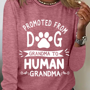Promoted From Dog Grandma To Human Grandma Casual Long Sleeve Shirt, Long sleeves, Lilicloth.com