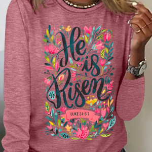 He Is Risen Easter Shirt, Floral Easter Tshirt, Jesus Easter Casual Long Sleeve Shirt, Long sleeves, Lilicloth.com