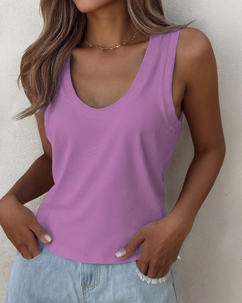 U-Neck Racer Back Ribbed Tank Top, women Tanks & Crop Tops, ChicMe catalog - Image 2