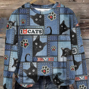 Women's Crew Neck Cat Casual Spring/Fall Long Sleeve Sweatshirt, JustFashionNow Sweatshirts & Hoodies, color:Blue|size:XXL,