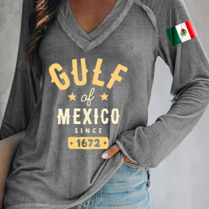 Women's Gulf of Mexico Print T-Shirt, Long sleeves, Lilicloth.com