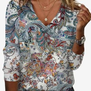 Women's Long Sleeve Tee T-shirt Spring/Fall Ethnic Jersey V Neck Daily Going Out Casual Top, JustFashionNow T-Shirts, color:Gray|size:XXL,