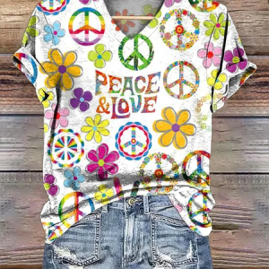 Casual Geometric V Neck Short Sleeve T-shirt, T-shirts, color:As Picture|size:4XL, catalog Noracora shop