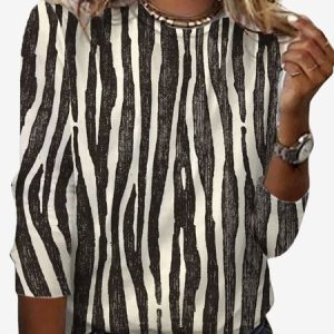 Women's Long Sleeve Tee T-shirt Spring/Fall Zebra Jersey Crew Neck Daily Going Out Casual Top, JustFashionNow T-Shirts, color:Deep Gray|size:XXL,