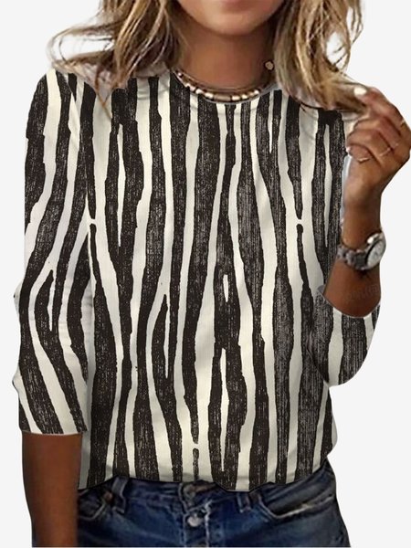 Women's Long Sleeve Tee T-shirt Spring/Fall Zebra Jersey Crew Neck Daily Going Out Casual Top, JustFashionNow T-Shirts, color:Deep Gray|size:XXL,
