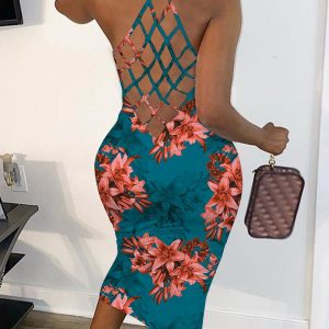 Floral Print Fishnet Backless Bodycon Dress, women Bodycon Dresses, ChicMe catalog