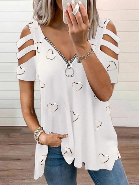 Women's Short Sleeve Blouse Summer Plain V Neck Daily Going Out Casual Top, JustFashionNow Shirts, color:White|size:5XL,