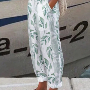 Women's Floral Ankle Pants Pant Casual Spring/Fall Trousers, JustFashionNow Pants, color:Green|size:4XL,