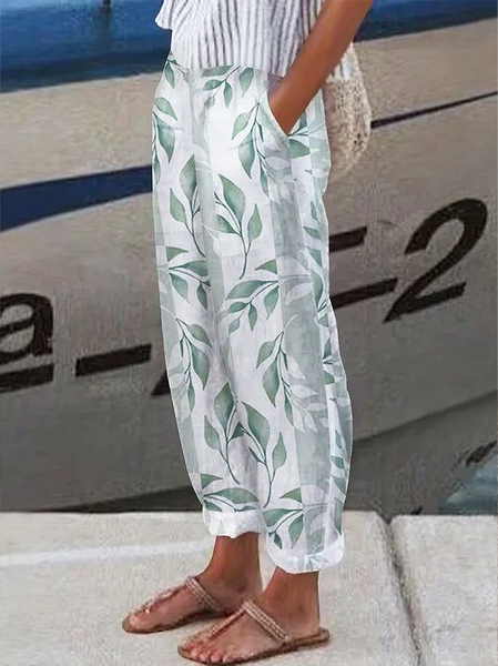 Women's Floral Ankle Pants Pant Casual Spring/Fall Trousers, JustFashionNow Pants, color:Green|size:4XL,
