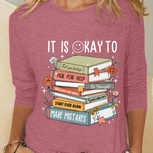 It's Okay To book Casual Long Sleeve Shirt, Long sleeves, Lilicloth.com
