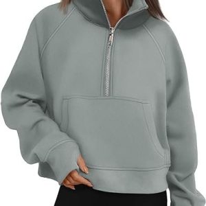 Women's Shawl Collar Plain Sports Spring/Fall Long Sleeve Sweatshirt, JustFashionNow Sweatshirts & Hoodies, color:Green-Dark Grey|size:XXL,