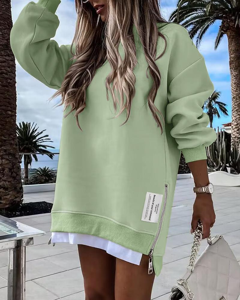 Long Sleeve Pullover Sweatshirt Zipper Slit Casual Dress, women Casual Dresses, ChicMe catalog - Image 6
