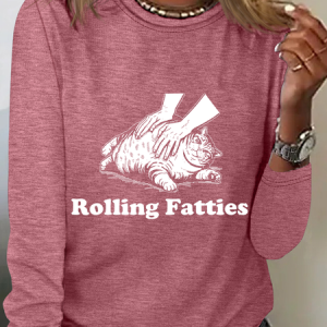 Rolling Fatties Cat Casual Long Sleeve Shirt, Long sleeves, Lilicloth.com