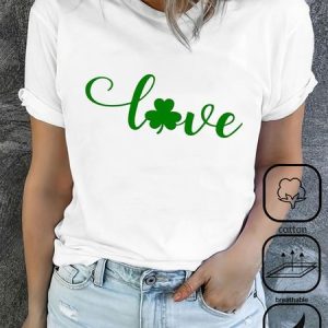 Women's Shamrock Short Sleeve Tee T-shirt Crew Neck Casual Summer Top, JustFashionNow T-Shirts, color:White|size:XXL,