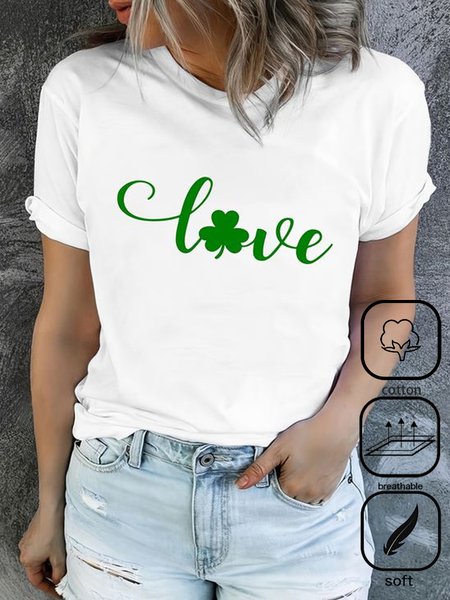 Women's Shamrock Short Sleeve Tee T-shirt Crew Neck Casual Summer Top, JustFashionNow T-Shirts, color:White|size:XXL,