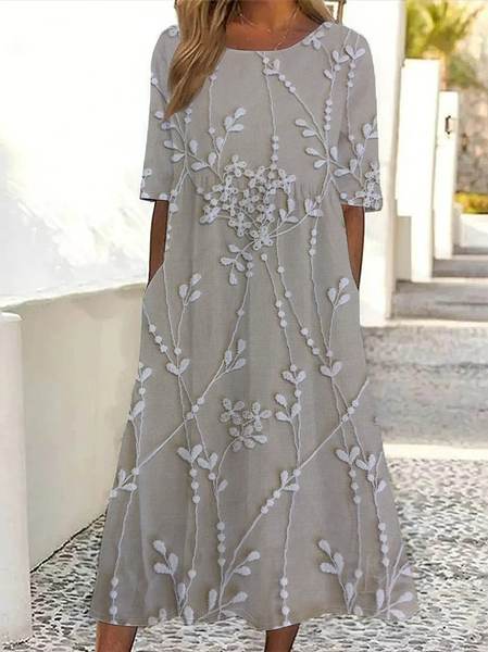 Women Floral Short Sleeve Summer Printing Dress Crew Neck Daily Casual Maxi Shift Dress H-Line Dress, JustFashionNow Casual Dresses, color:As Picture|size:4XL - Image 2