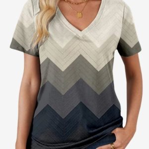 Women's Short Sleeve Tee T-shirt Summer Ombre Jersey V Neck Daily Going Out Casual Top, JustFashionNow T-Shirts, color:Gray|size:XXL,