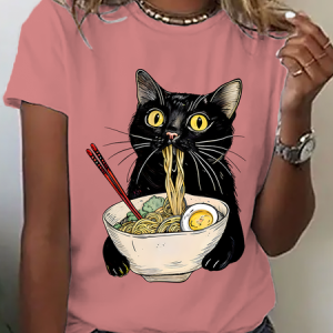 Noodle Cat Cotton T-Shirt, T-shirts, Lilicloth.com