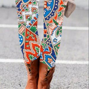 Women's Casual Ethnic Jersey All Season Long Leggings, JustFashionNow Leggings, color:Multicolor|size:XXL,