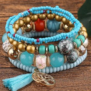 1pc Bohemian Beaded Hollow Out Geometric Tassel Multi-layer Bracelet, women Bracelet, ChicMe catalog