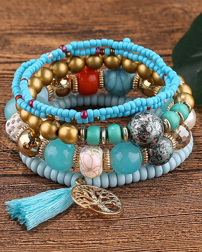 1pc Bohemian Beaded Hollow Out Geometric Tassel Multi-layer Bracelet, women Bracelet, ChicMe catalog