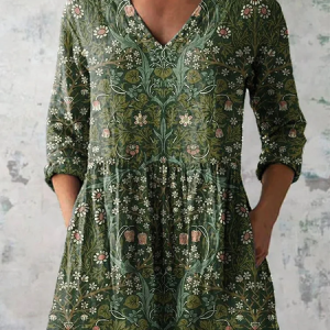 Women's Floral Half Sleeve Blouse_ Summer Printing V Neck Daily Casual Top, JustFashionNow Blouses, color:Green|size:4XL,