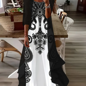 Women's Floral Printing Two-Piece Set Daily Three Quarter Sleeve Casual Spring/Fall Coat With Skirt Matching Set, JustFashionNow Suit Set, color:Black|size:XXL,