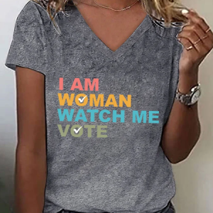 Women's I Am Woman Watch Me Vote Print T-Shirt, T-shirts, Lilicloth.com