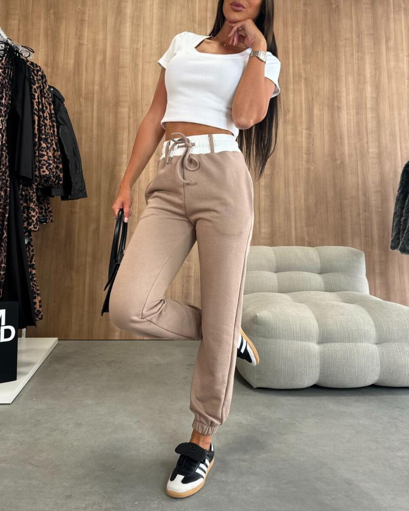 Drawstring Colorblock Stretchy Waist Pockets Design Sweatpants Casual Jogger Pants, women Pants, ChicMe catalog