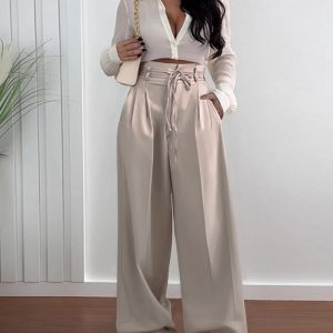 High Waist Tied Detail Work Dress Pants Casual Pocket Design Pants, women Pants, ChicMe catalog
