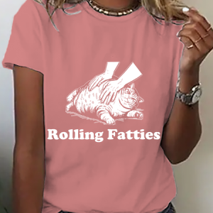 Rolling Fatties Cat Cotton T-Shirt, T-shirts, Lilicloth.com