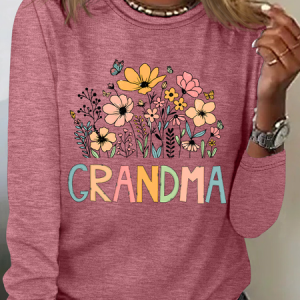 Grandma Flower Casual Long Sleeve Shirt, Long sleeves, Lilicloth.com