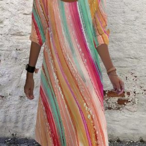 Women's Long Sleeve Spring/Fall Abstract Jersey Dress Crew Neck Daily Going Out Casual Mini H-Line T-Shirt Dress, JustFashionNow Dresses, color:Orange|size:XXL,