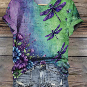 Casual Animal Crew Neck Short Sleeve T-shirt, T-shirts, color:Green|size:4XL, catalog Noracora shop