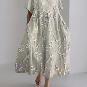 Elegant floral lace embroidery linen blend dress Dress With No Belt, Dresses, Lilicloth.com