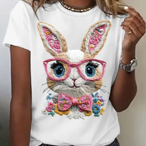 Ladies cute bunny print T-shirt, T-shirts, Lilicloth.com