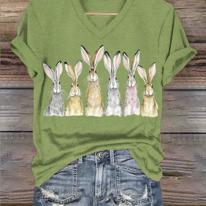 Casual Animal V Neck Short Sleeve T-shirt, T-shirts, color:Green|size:4XL, catalog Noracora shop