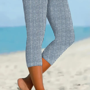 Women Striped Capris Elastic Waist Pants Casual Summer Trousers, Leggings, color:Blue|size:XXL, catalog Noracora shop